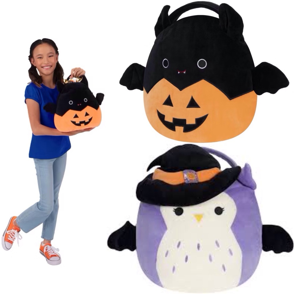 NWT Squishmallows Emily the Bat & Holly the Owl Trick-or-Treat Pail Set